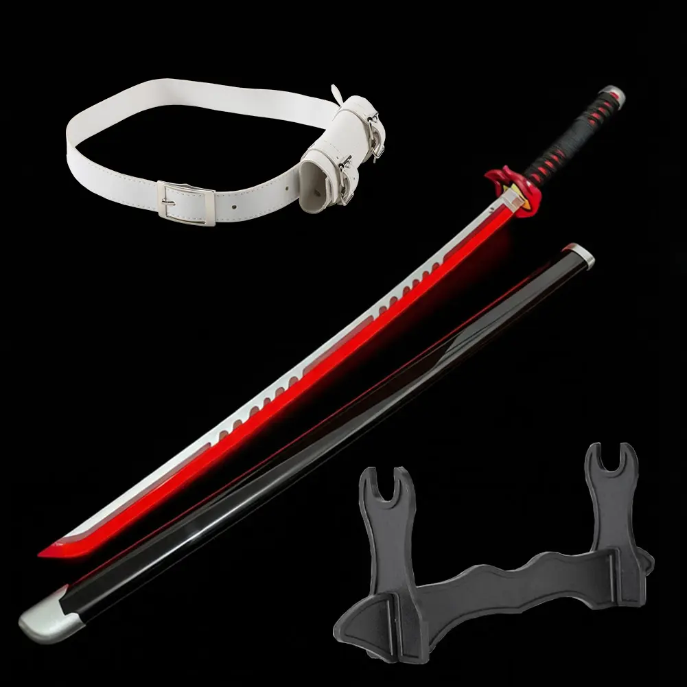 ELERVINO 41-in Neon LED Light Saber Sword - Demon Slayer Tanjirou Kagura Cosplay Prop, Plastic Long Blade Anime Sword, 1.1 lb, White Belt, Holder Stand Display, Led Light Effect, for 12+ Years Anime Fans, Birthday Gift, Collection Decoration, Led Saber, C