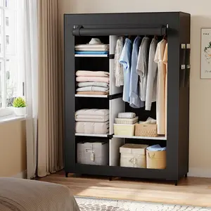 64.2" Portable Closet Wardrobe, Garment Rack with Cover & Multi-Tier Shelves, Compact Clothes Storage Solution for Small Spaces #ClothesRack