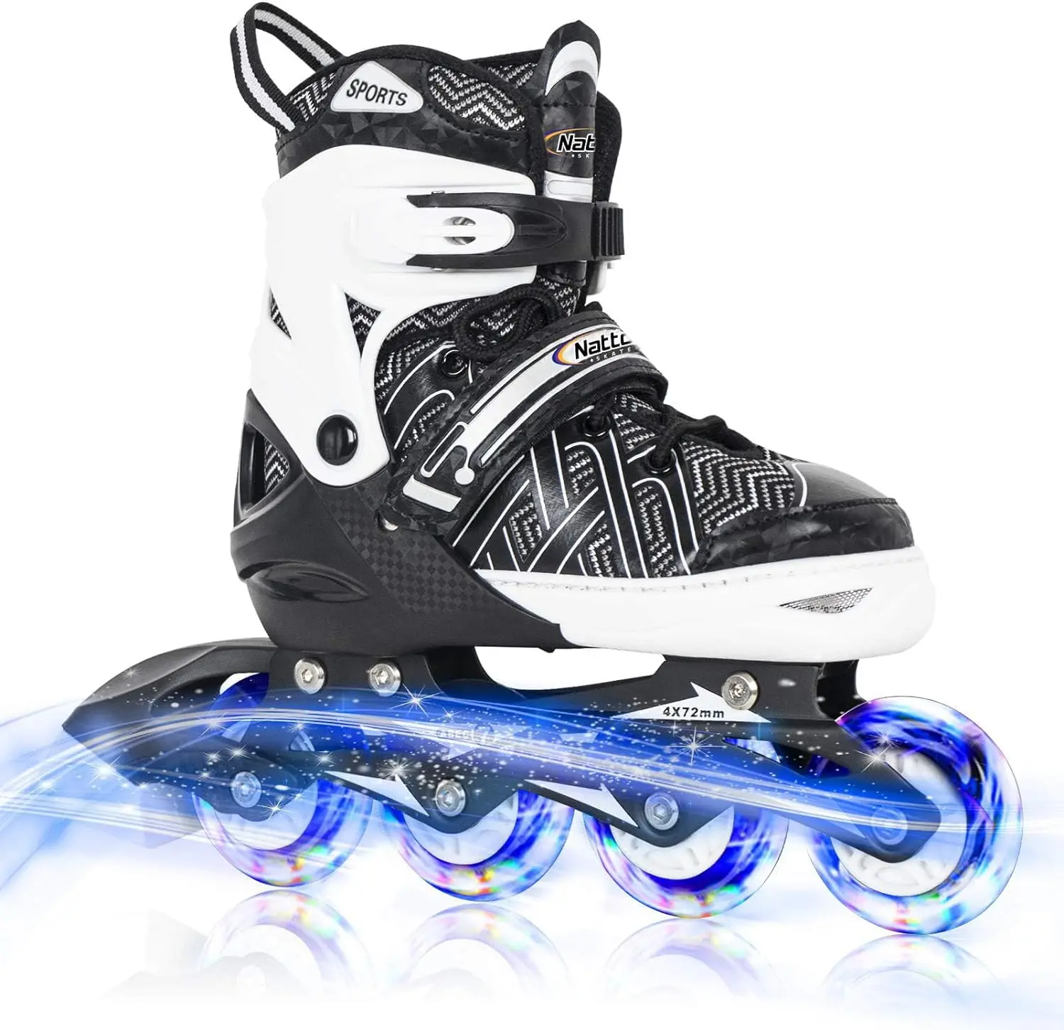 Nattork High-Top Adjustable Inline Skates for Toddlers & Beginner Kids - Black-Model131, Breathable Mesh, 4-Size Adjustment, 82a High-Elasticity PU Glowing Wheels, ABEC-7 Bearings, Triple Lock Buckle, Supportive Fit, Smooth Stable Indoor Skating