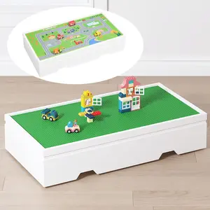 3-in-1 construction play table compatible with LEGO; rolling kids activity train table with storage and wheels; reversible top that can store under beds or sofas