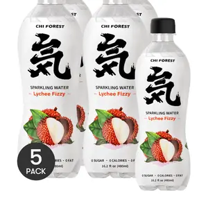 5Packs Chi Forest Genki FOREST Lychee Fizzy Sparling Water in Bottle, 0 Sugar and 0 Calories Carbonated Water, 16.2fl oz/Pack
