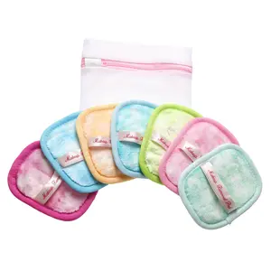 7-Piece Multi-Color Ultra Soft Flannel Makeup Remover Facial Cleansing Pads with Mesh Bag, Skincare Tool Set for Gentle Exfoliation