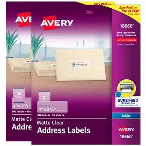 Avery Address Labels, Sure Feed, 1" x 2-5/8", (2 Pack of 18660)