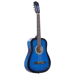 Blue 38-inch Round Acoustic Guitar for Beginners Basswood Body Full Tone with Picks Strings Capo Case Tuner and Strap Ideal for Students