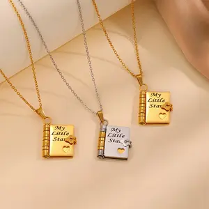 Little Star Textbook Necklace, Titanium Steel Necklace. A letter to my daughter carved and openable book necklace with 6 pages of information that can be flipped. Suitable for daily wear, birthdays, graduation ceremonies, special occasions, jewelry gifts