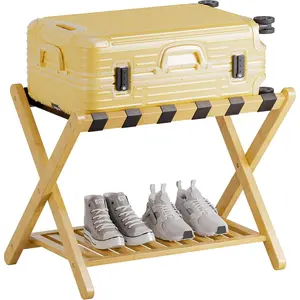 Luggage Rack, Foldable  Suitcase Stand with Storage Shelf for Guest Room, Bedroom, Hotel, Heavy-Duty, 1 Pack ()