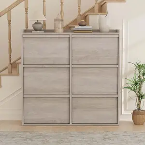 Shoe Cabinet – Modern Wooden Entryway Organizer with Hidden Handles & Adjustable Shelf, Narrow Shoe Cabinet for Hallway & Living Room