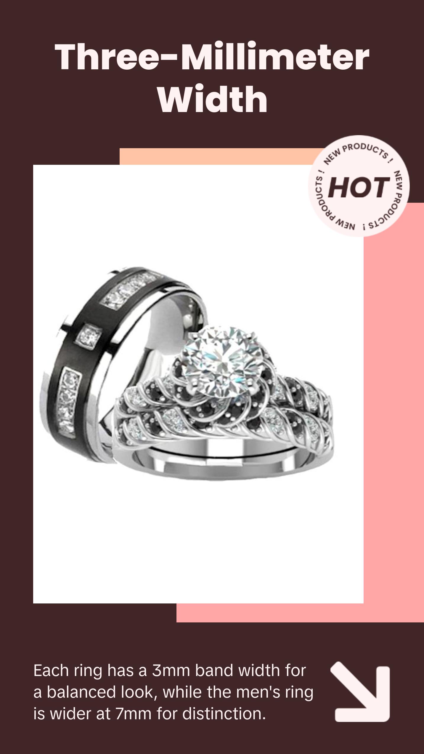 His Hers Cz Wedding Ring Set Sterling Silver & Titanium Wedding Rings