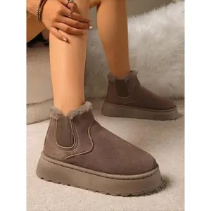 New Autumn and Winter Faux Fur Lined Thickened Round Toe Snow Boots