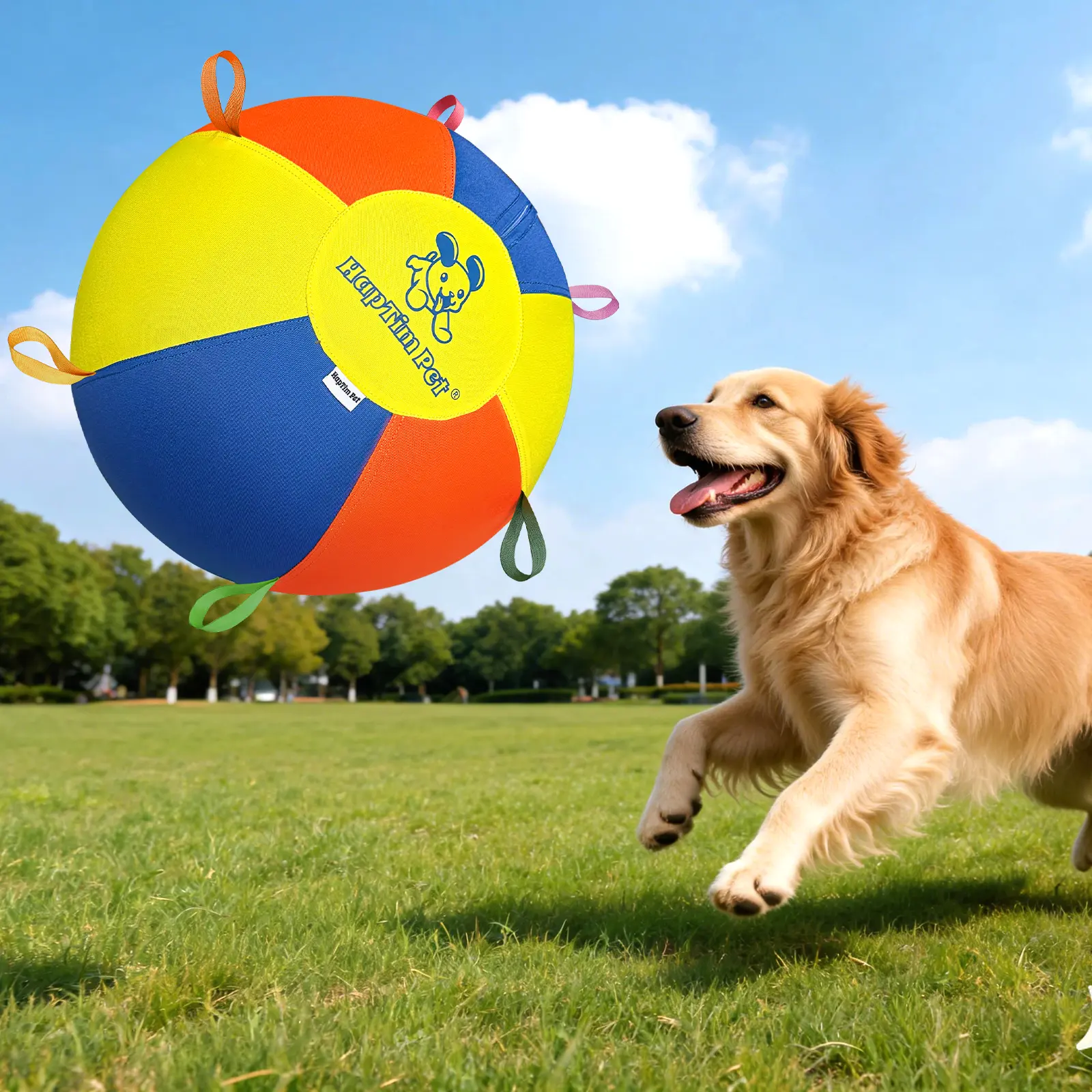 Hap Tim Upgraded Heavy Duty 25" Herding Ball for Dogs Thickened Bladder | Ultra-durable cover, 6 Strong Ball Tabs, Double-layered reinforced nylon stitching, Quick-inflation interactive training ball