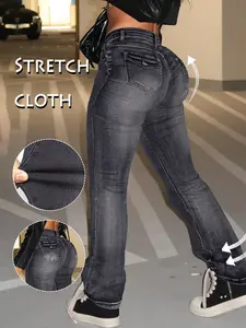 Gilipur Y2K Button Fly Bell Bottom Jeans, Slim-Fitting Casual Denim for All Seasons, Retro 90s Style High Waisted Pants