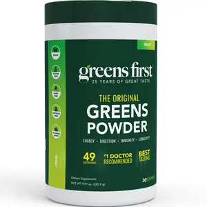 Greens First Original Greens Powder - 49 Superfoods - Organic Fruits & Veggies - Prebiotics, Probiotics & Digestive Enzymes - Antioxidant - Dairy Free, Vegan & Non-GMO (30 Servings)