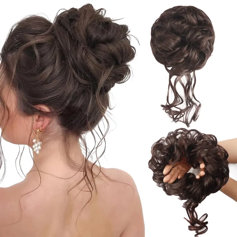 Large Messy Bun Hair Piece Synthetic Hair Buns Elastic Wavy Curly Scrunchies Chignon Ponytail Hair Extensions Updo Hairpieces for Women  Quick Style Plate