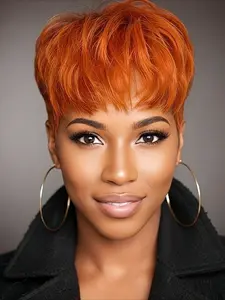 Pixie Cut Wig Short Straight Human Hair Wigs For Women Full Machine Made Wig 150% Density 6 Inch