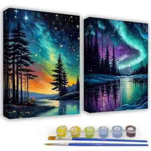 2 Pack  by Numbers Kit for Adults - Adults  by Numbers Kits -  Easy  by Numbers Framed - Adult  by Number Kits on Canvas Arts and Crafts for Adults 8x12inch
