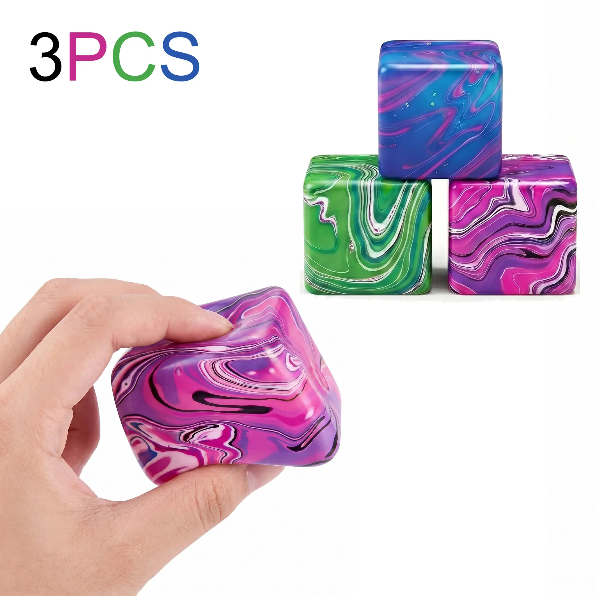 3PCS/Set Stress Relief Toy Flow Ice Cube Premium 5.5cm Large Squishy TPR Slow Rebound Sensory Fidget Toy For Stress Anxiety Relief