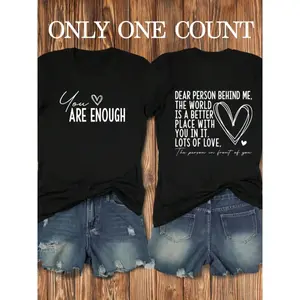 Plus size T-shirt, Women's Slogan Graphic Round Neck Tee, Fashion Casual Heart Print Crew Neck T-Shirt for Daily Holiday Vacation Outdoor Wear, Ladies Clothes for All Seasons..