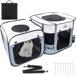 Cat Playpen with Separate Areas Pet Playpen Indoor House for Small Dog 2-in-1 Waterproof Dog Crate Furniture Tent Cage Outdoor Large Portable Pop Up Cat Enclosure Kennel for Puppy Kitten
