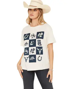 Shyanne Women's Women'S Western Checkerboard Short Sleeve Graphic Tee - Swsp25k98-Nvy