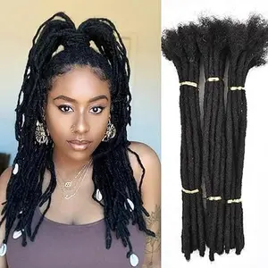 0.6cm Width Human Hair Dreadlock Extensions ，18 Inch  Locs Extensions Real Human Hair, Natural Black for Women Men Kids Full Handmade Permanent Locs Can Be Dyed and Bleached