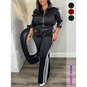 Plus Size 2 Piece Tracksuit Set for Women – Zip Up Long Sleeve Jacket and High Waist Pants, Casual Streetwear Outfit, Plain Tracksuit Set