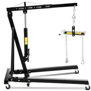 Garvee 2-Ton Folding Hydraulic Engine Hoist with Lever, 4400 LBS Portable Engine Shop Crane with 6 Casters & Telescopic Boom, Foldable Cherry Picker Lift for Garage, Workshop, Warehouse, Heavy-Duty, Black