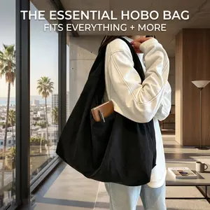 Casual Hobo Bag for Women Large Nylon Tote Multi Pocket Travel Gym Shoulder Purse Lightweight Everyday Bag Mother's Day Gift