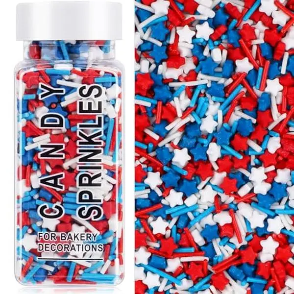 Red White and Blue Sprinkles for Cake Decorating, Patriotic Edible Sprinkle Mix, 4th of July Perfect for Cookie Cupcake Topper