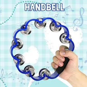 1Count Petal Shaped Plastic Percussion Tambourine Music Hand Bells for Musical Rhythm Instrument for Adults  Family Party Supplies, 5 Colors for Christmas Party