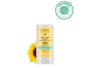 Babo Botanicals Super Shield Mineral Sunscreen Stick SPF 50 – Sensitive Skin – Broad Spectrum SPF 50 – Water Resistant (80 Minutes) – Dermatologist Tested – Fragrance Free – EWG Verified – net wt. 0.6 oz (17 g)