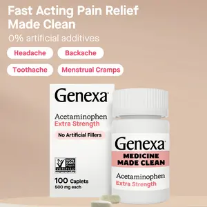 Genexa Clean Acetaminophen 500mg Extra Strength | Dye Free Pain Reliever Fever Reducer | 0% Artificial Additives | Pain Medicine for Adults | Relieves Headache, Backache, Minor Arthritis Pain, Menstrual Cramps