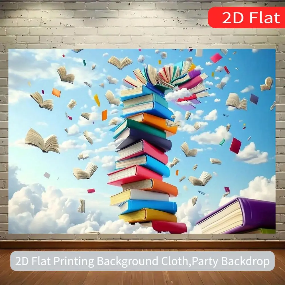 1pc Soft Polyester Fabric 2D Flat Book Stack Backdrop Banner - Party Decorations Banners, Durable, No-Electricity Needed, Easy Setup for Literary Birthday, Classroom Book-Themed Events