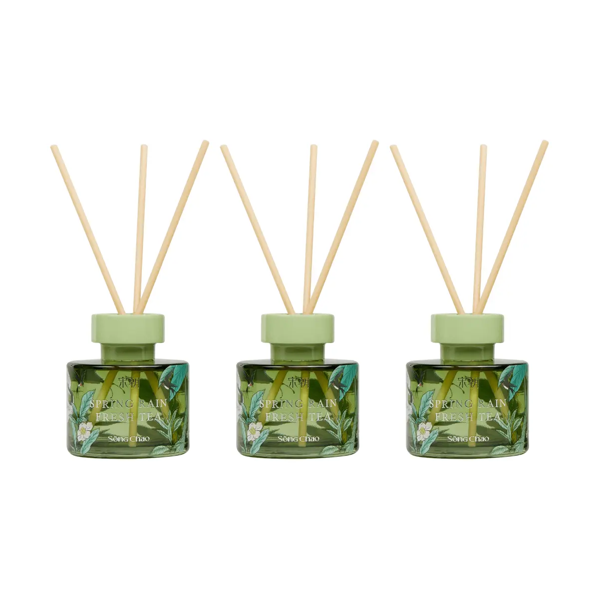 SONG CHAO 3-Bottle Set | "Realm of Blooming Flowers" Series Reed Diffuser - "Spring Rain Clear Tea" Scent | Long-Lasting Natural Aroma for Home, Office, Bedroom