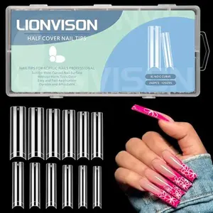LIONVISON No C Curve Square Nail Tips, XXL 12 Sizes Tapered Square Nails Tips Half Cover Extra Long Clear Straight Nail Tips 240PCS for Nails Art with Box