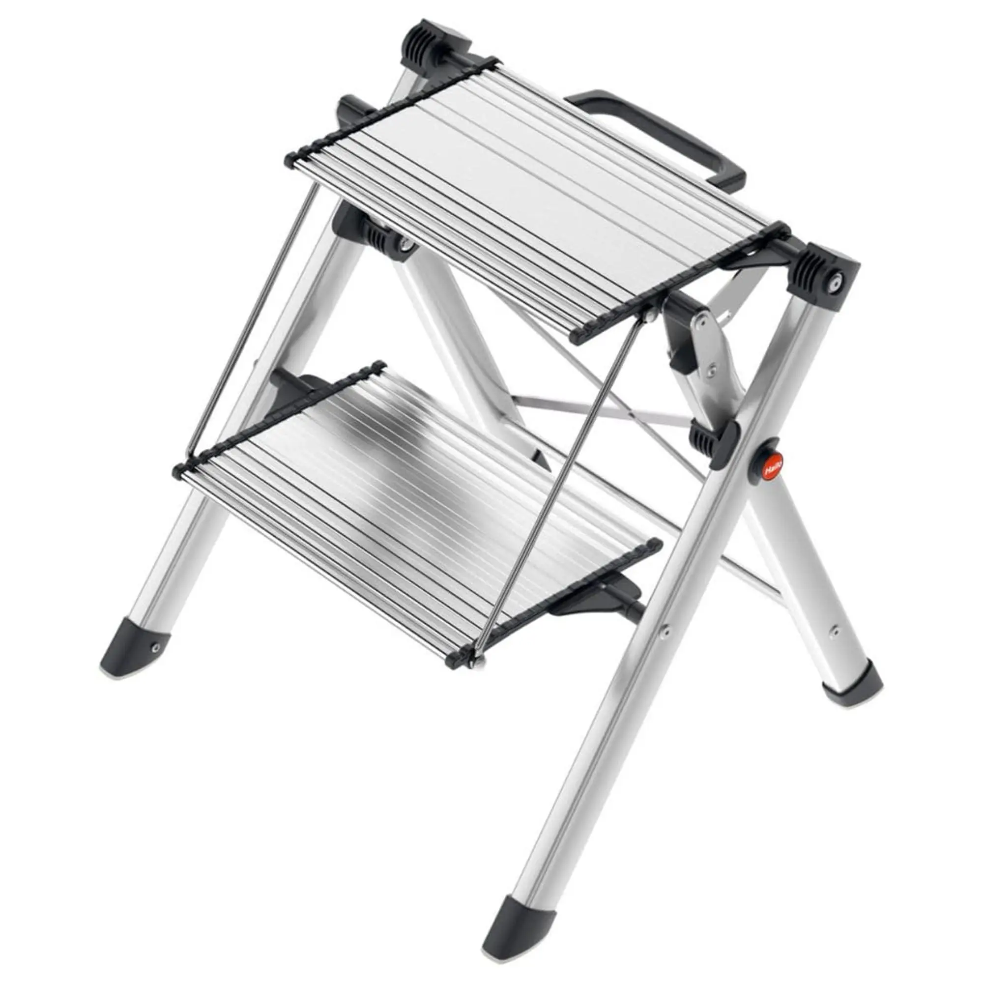 Hailo Folding 2 Step Non-Slip Stool for Home and Kitchen, MK80, Silver/Black