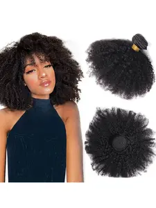 Afro Kinky Curly Human Hair Extensions, Natural Color Weave, 1 Bundle 100g Double Weft Hairpieces, 10-24 Inches, No Ca Prop 65 Re