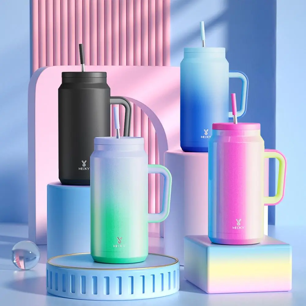 50oz Vacuum Flask With Handle & Straw, 1 Count/2 Counts Stainless Steel Travel Cup, Leak-proof Water Bottle For Outdoor Camping & Hiking