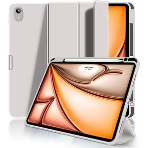 Case for iPad Air 11-inch M3/M2 (2025/2024), iPad Air 5th/4th Generation (2022/2020) 10.9-inch with Pencil Holder, Trifold Stand with Soft TPU  Cover, Auto Sleep/Wake, Gray