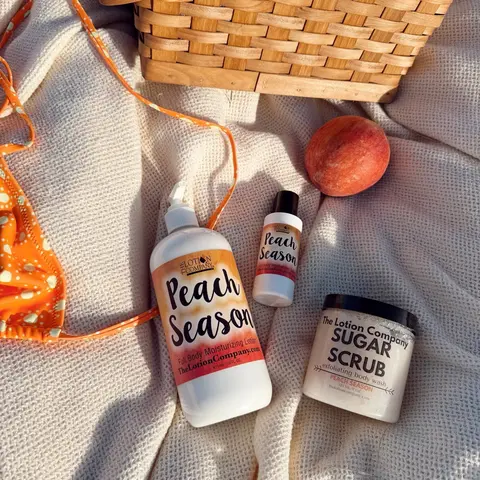 Peach Season Body Lotion & Sugar Scrub – Pick Your Size: 16 oz, 2 oz Travel & 11 oz Options – Limited Edition - The Lotion Company