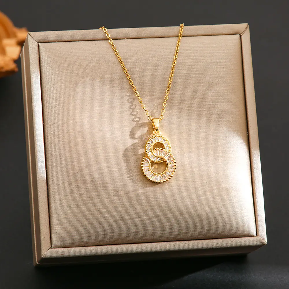 Trendy Hot Selling Titanium Steel Necklace for Women, Zircon Inlaid Copper Plated Pendant, Color Retaining Clavicle Chain Jewelry Trendy Hot Selling Titanium Steel Necklace for Women, Zircon Inlaid Copper Plated Pendant, Color Retaining Clavicle Chain Jewelry