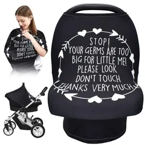 Seat Covers For Babies, Nursing Cover Infant Carseat Canopy, Soft Stretchy Carrier Cover For Stroller,High Chair,Shopping Cart, Newborn Boy Girl Shower Gift-Stop No Touching Sign