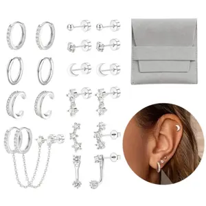 10 Pairs Hypoallergenic 20G Surgical Stainless Steel Flat Back Stud Earrings Dainty Stackable Earring Stacks Small Cartilage Earring Sets for Multiple Piercing