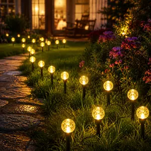 30 /50 LED Warm White Bubble Globe Solar Pathway Stake Lights, Waterproof Mini Crystal Ball Solar Ground Lights, Outdoor Landscape Lighting for Garden Lawn Walkway Patio Backyard Yard Decor