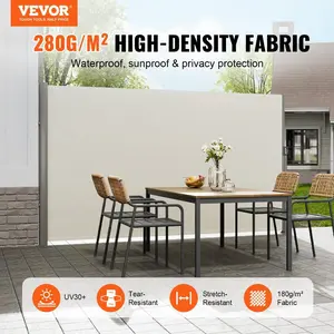 VEVOR Retractable Side Awning, 71''x 118'' Aluminum Outdoor Privacy Screen, 280g Polyester Water-proof Retractable Patio Screen, UV 30+ Room Divider Wind Screen for Patio, Backyard, Balcony, Beige
