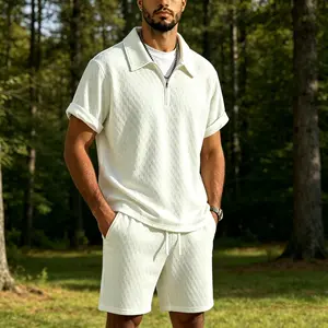 Men’s Jacquard Polo 2-Piece Set | Perfect for Summer Street Style & Casual Business Looks outdoorfun