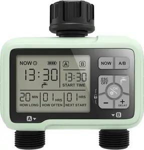 STYDDI Programmable 2-Zone Hose Sprinkler Timer, 2 Output Port Digital Garden Hose Timer, Automatic Watering Irrigation Controller with Rain Delay/Manual/Auto Mode, Outdoor Water Timer for Lawn, Yard