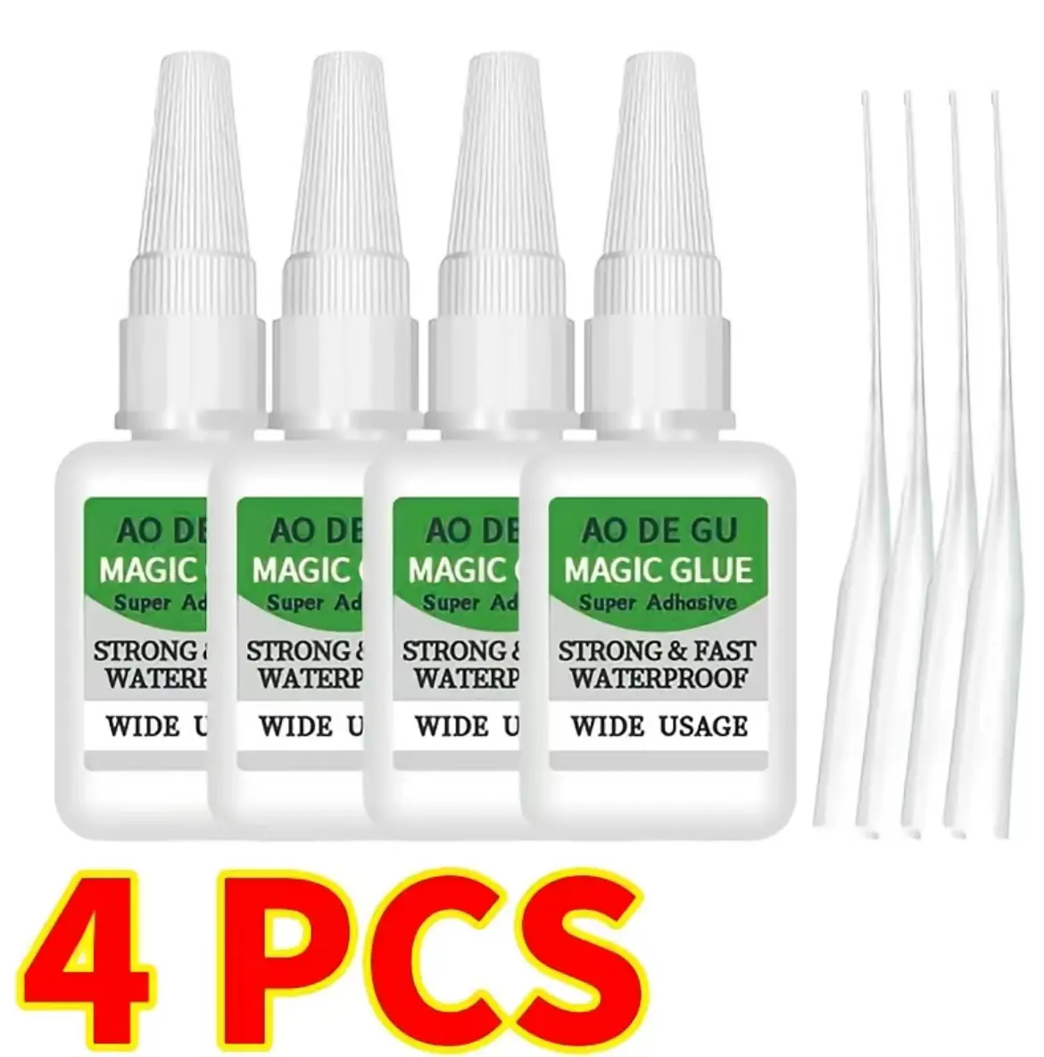 4-Pcs High Bond Adhesive Super Glue Bottles - 5Sec Initial Set, Quick-Dry, Extra Strong Adhesion Multi-Material Glue for Metal, Wood, Plastic (Tools & Hardware Applications)