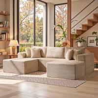 Beige Plush Corduroy Left Chaise