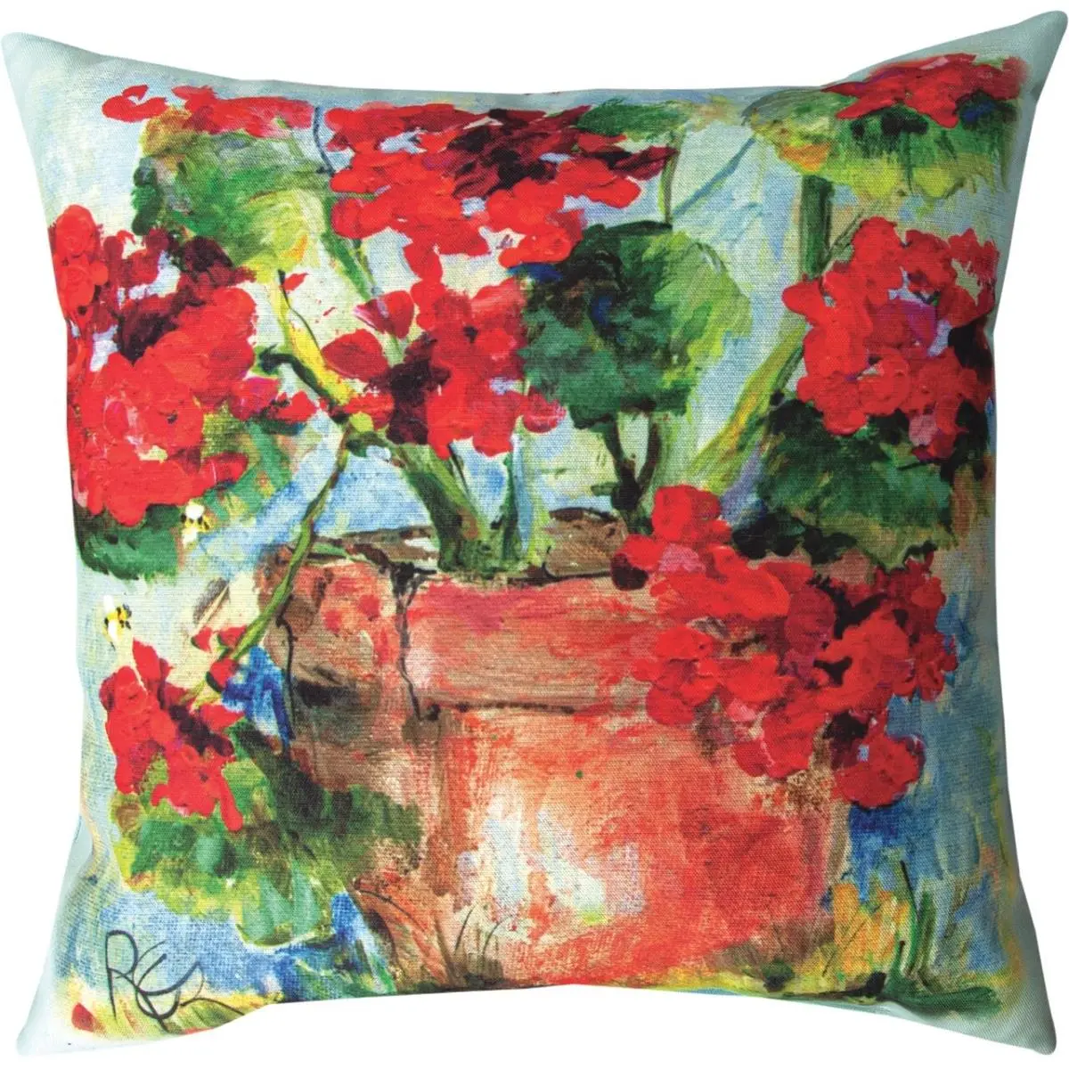 SLSGER Decorative Climaweave Outdoor Pillow, 18x18 in Geranium Design, Summertime Feel for Patio, Home Decor
