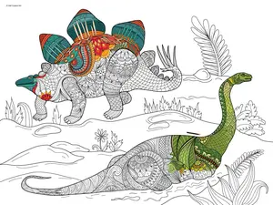 Dinosaurs Coloring Poster – Dinosaur Art for Kids and Adults | DIY Stress Relief Coloring Poster
